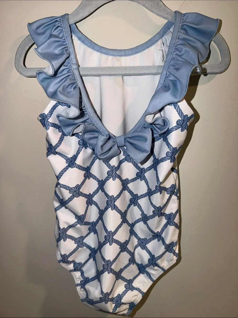 Girls' Blue Nautical Ruffle One-Piece Swimsuit